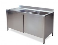 lavello inox con sgocciolatoio armadiato con porte scorrevoli